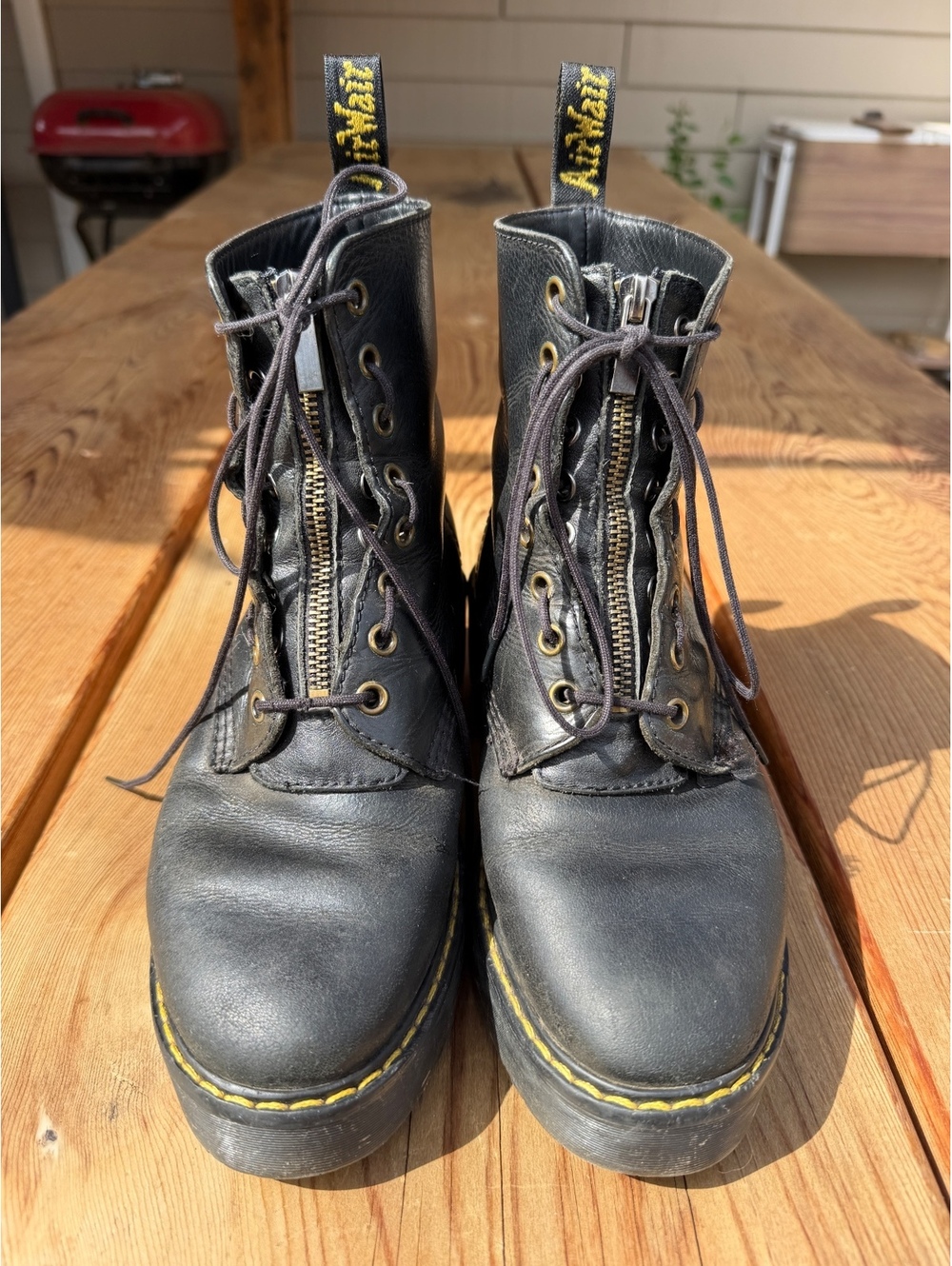 Dr. Martens Black Leather Combat Boots with Front Zipper